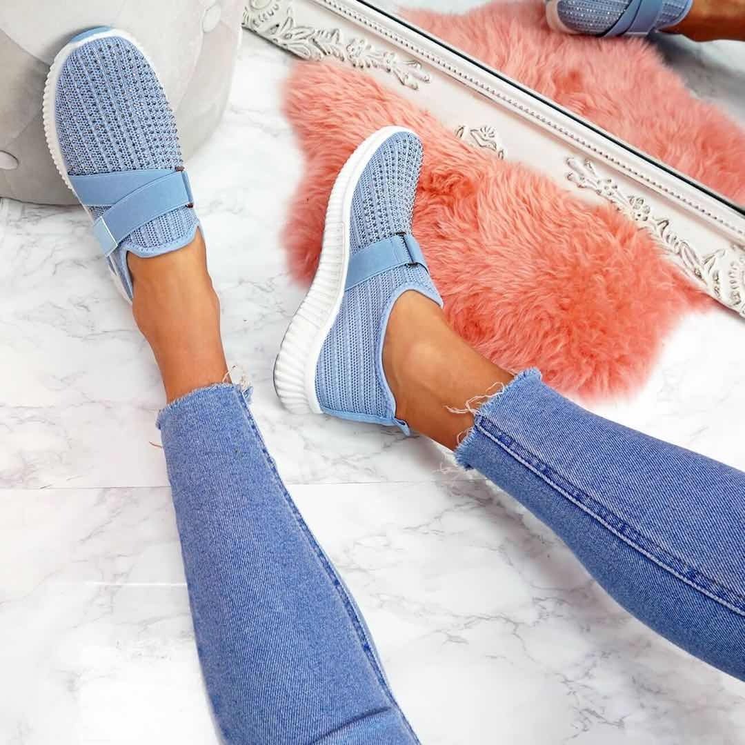 Chive | Women's Breathable Mesh Slip-on Sneakers with Criss cross Strap