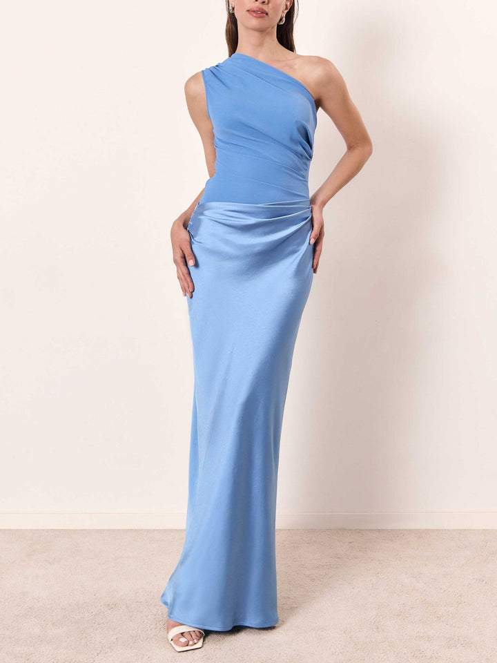 Anita | Women's Elegant One Shoulder Neck Pleated Party Maxi Dress