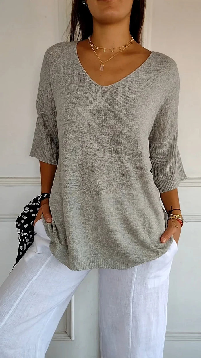 Ciara | Women’s Knit Top with V-neckline and Long Sleeves