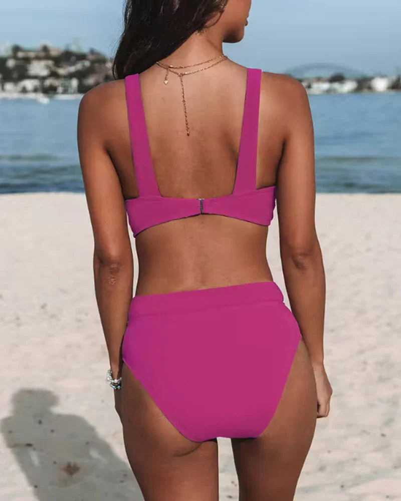 Tyronia | Women’s Two-Piece Bikini Set with High Waist Bottom and Deep V-neck Top