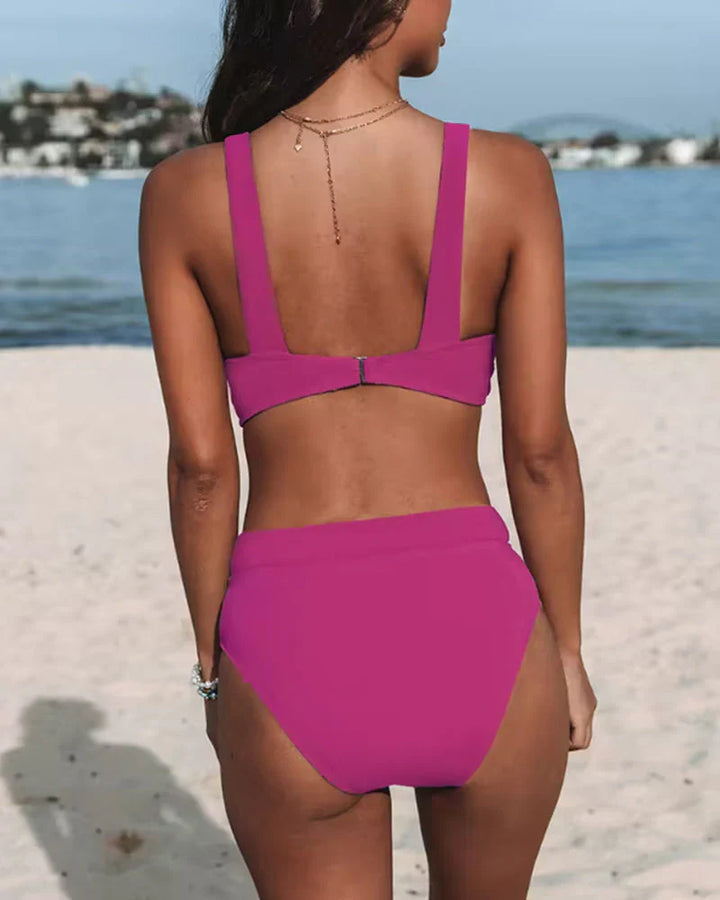 Tyronia | Women’s Two-Piece Bikini Set with High Waist Bottom and Deep V-neck Top