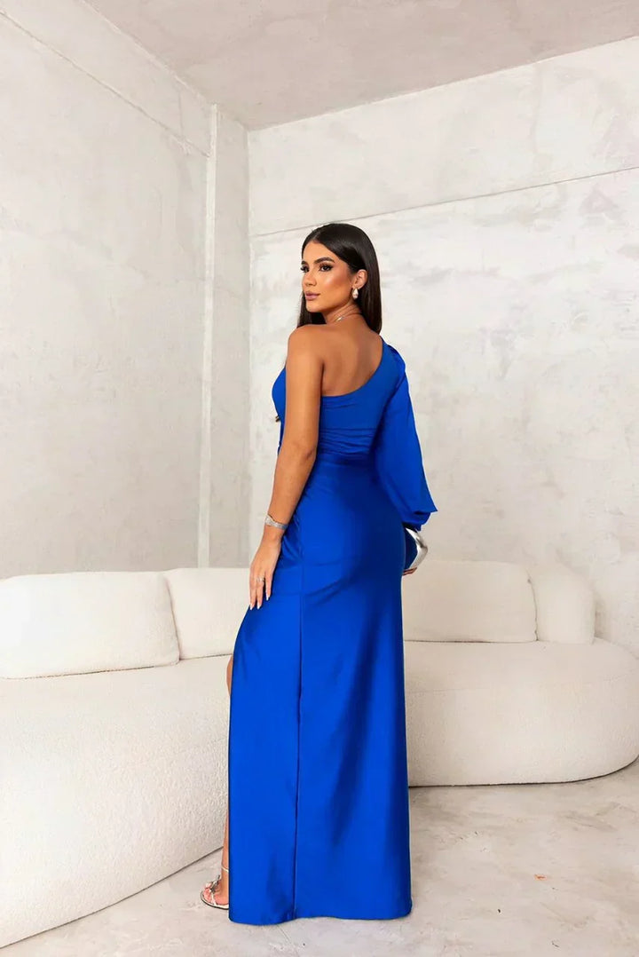 Clarisse | Women's Twisted Flowy Evening Dress with Slit and One Shoulder