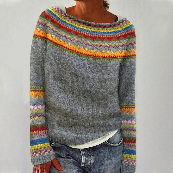 Soraya | Women's Printed Soft Knit Sweater with Boat Neck