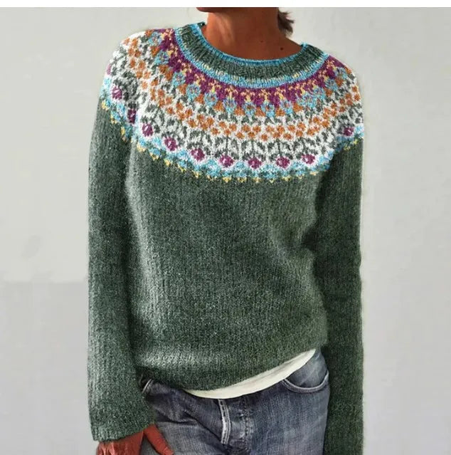Soraya | Women's Printed Soft Knit Sweater with Boat Neck