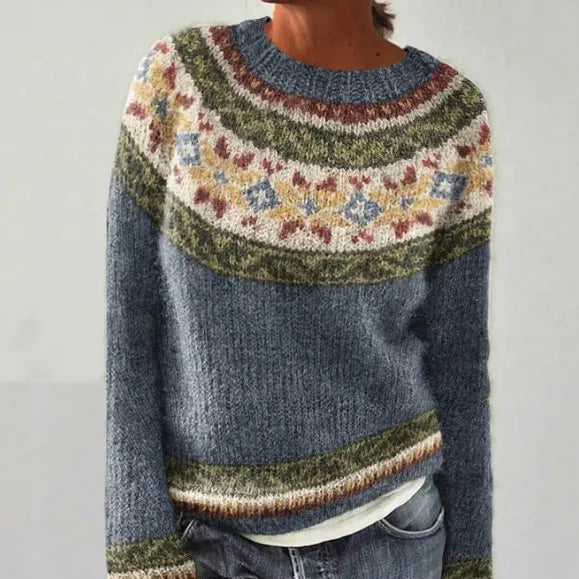 Soraya | Women's Printed Soft Knit Sweater with Boat Neck