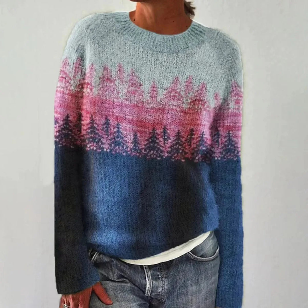 Soraya | Women's Printed Soft Knit Sweater with Boat Neck