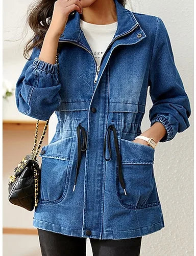 Denora | Women's Drawstring Denim Jacket with Elastic Waist and Cuff