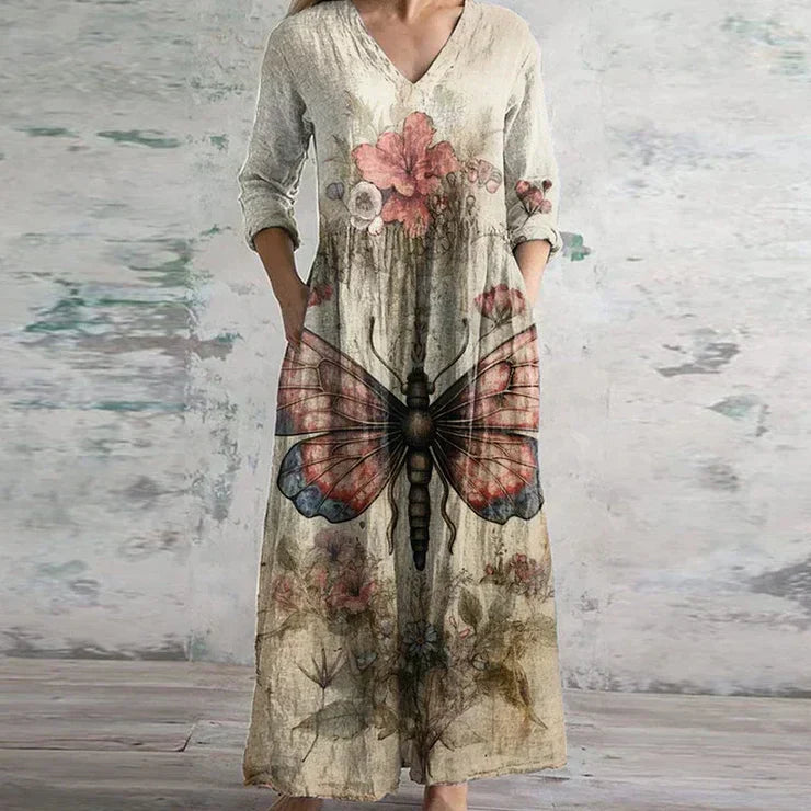 Kalina | Women's Classic Half Sleeve Floral Dress with V-neck