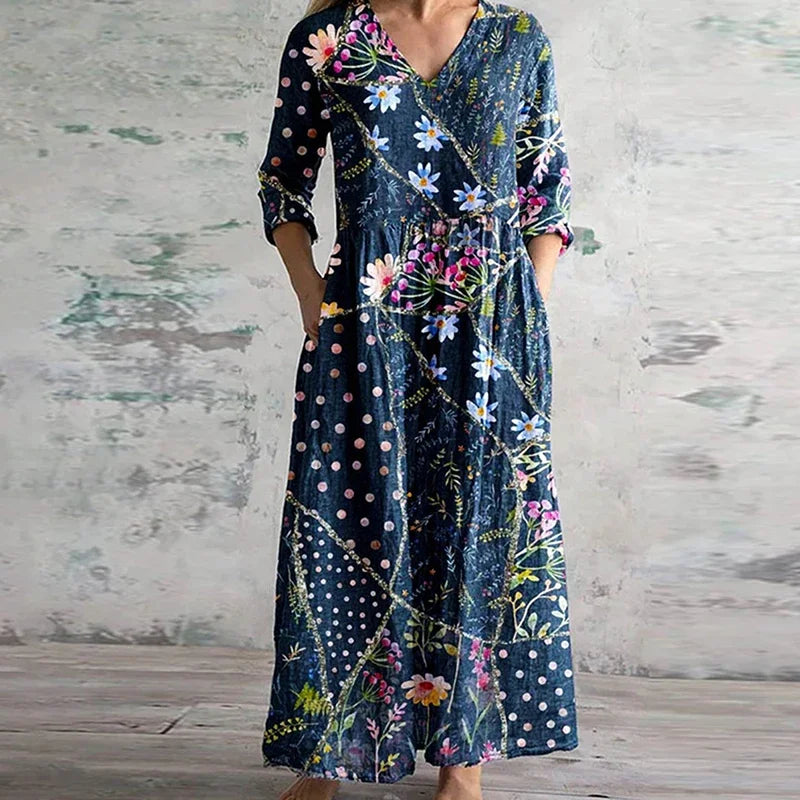 Kalina | Women's Classic Half Sleeve Floral Dress with V-neck