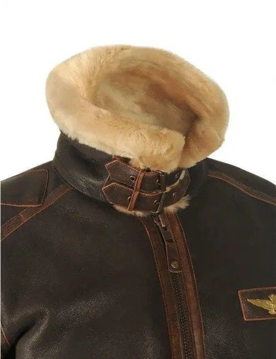 Anton | Men’s Aviator Leather Jacket with Shearling and Zippers