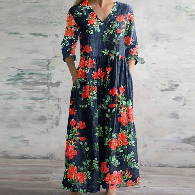 Kalina | Women's Classic Half Sleeve Floral Dress with V-neck