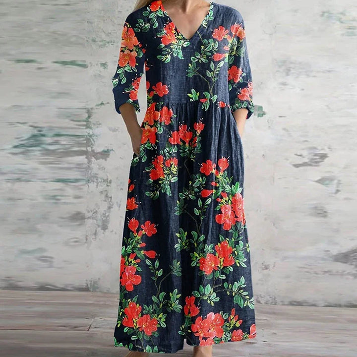 Kalina | Women's Classic Half Sleeve Floral Dress with V-neck