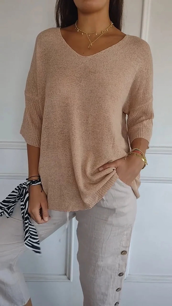 Ciara | Women’s Knit Top with V-neckline and Long Sleeves