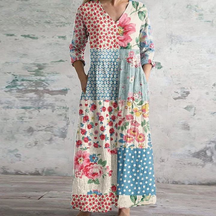 Kalina | Women's Classic Half Sleeve Floral Dress with V-neck