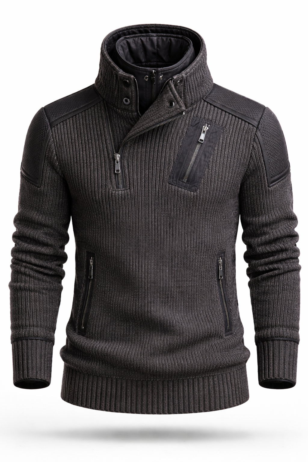 Men’s Ribbed Funnel Neck Zip Sweater