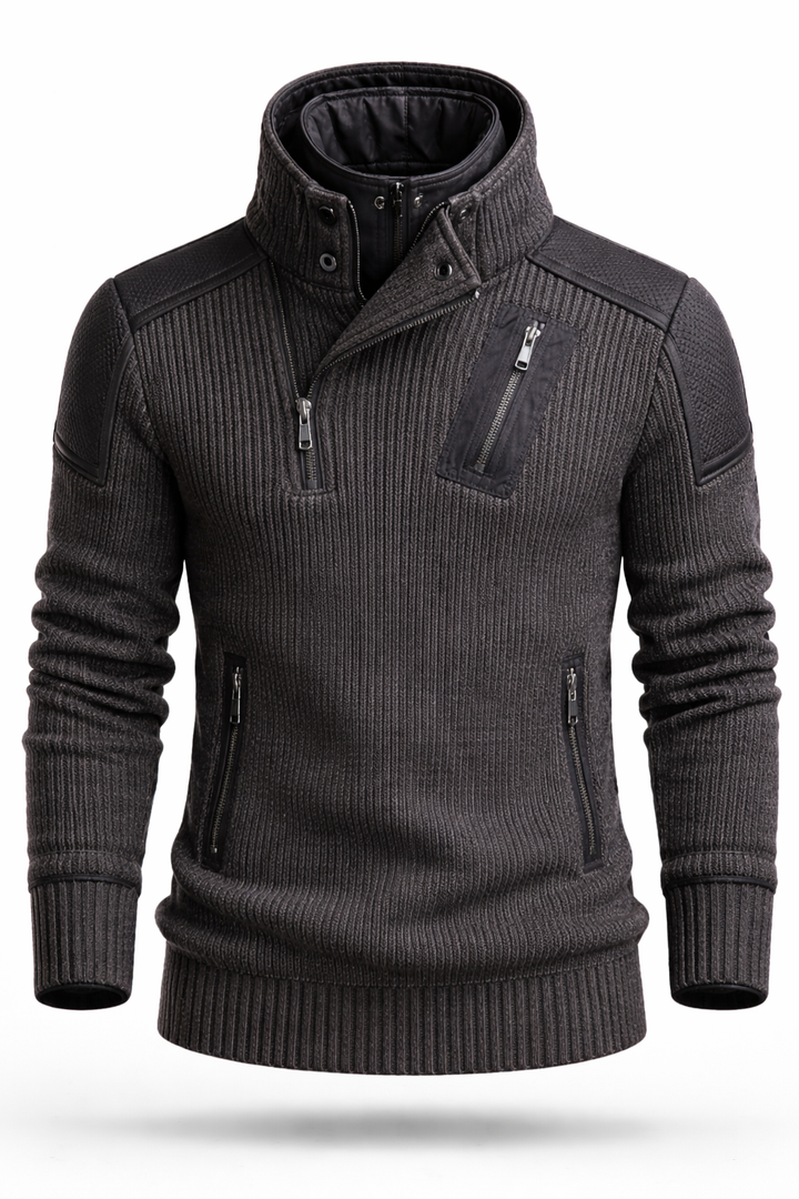 Men’s Ribbed Funnel Neck Zip Sweater