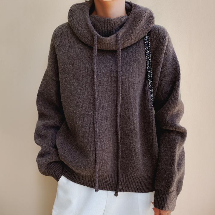 Aiza | Women's Hooded Knit Sweater with Drawstring