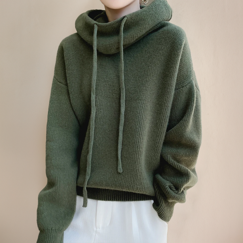 Aiza | Women's Hooded Knit Sweater with Drawstring