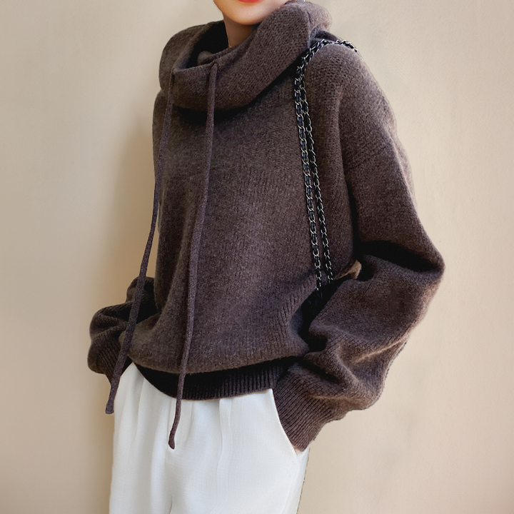 Aiza | Women's Hooded Knit Sweater with Drawstring