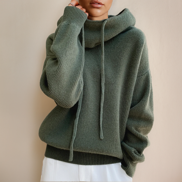 Aiza | Women's Hooded Knit Sweater with Drawstring