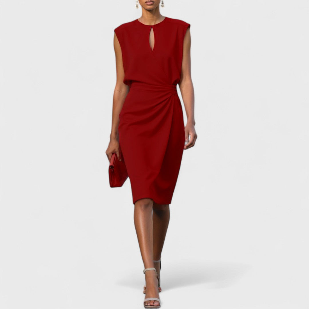 Marissa | Women's Elegant Draped Keyhole Midi Dress with Sleeveless