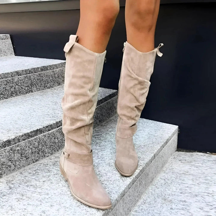 Solara | Women's Suede Knee High Boots with Buckle Style