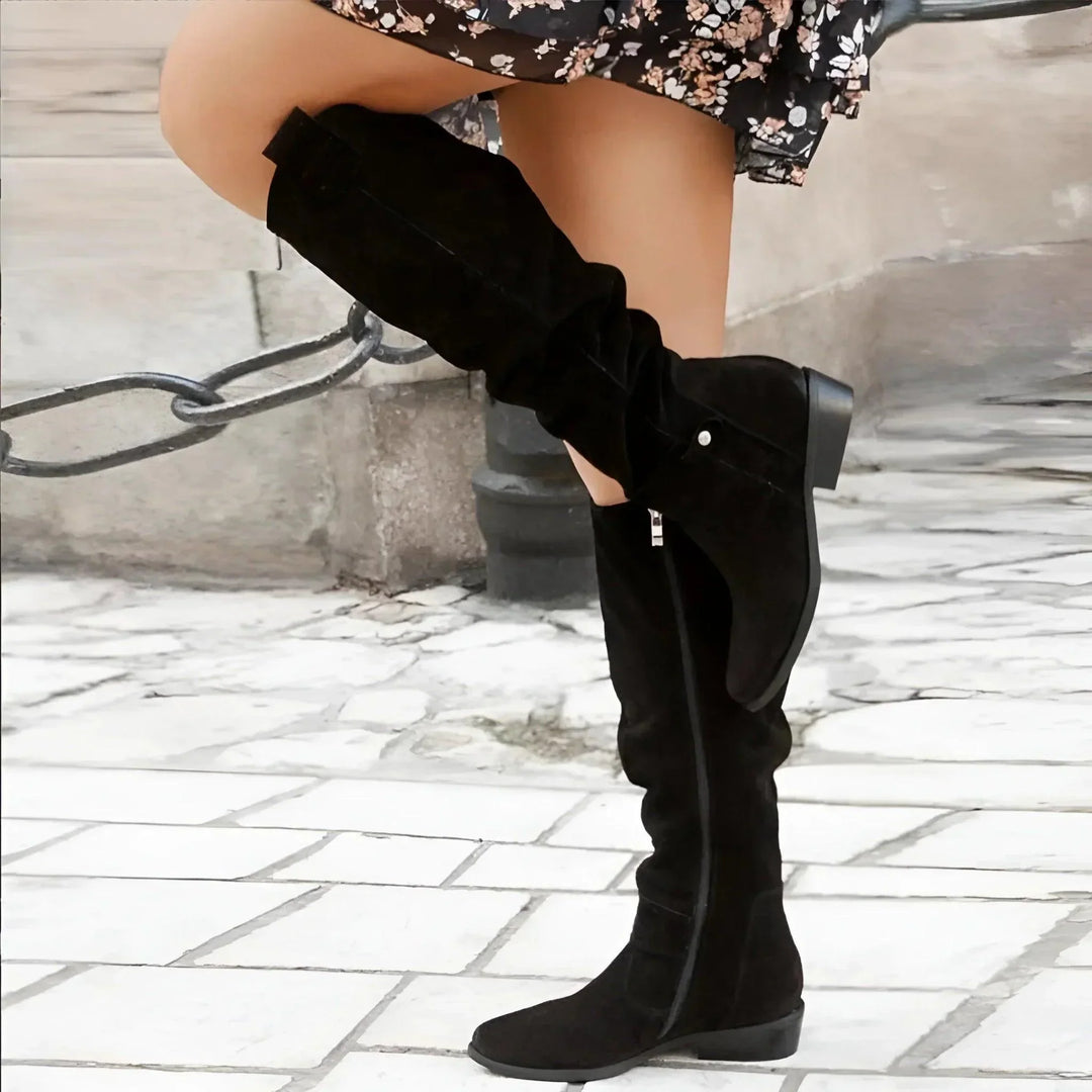 Solara | Women's Suede Knee High Boots with Buckle Style