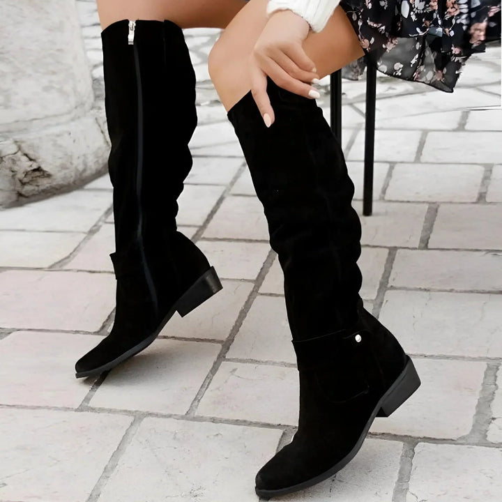 Solara | Women's Suede Knee High Boots with Buckle Style