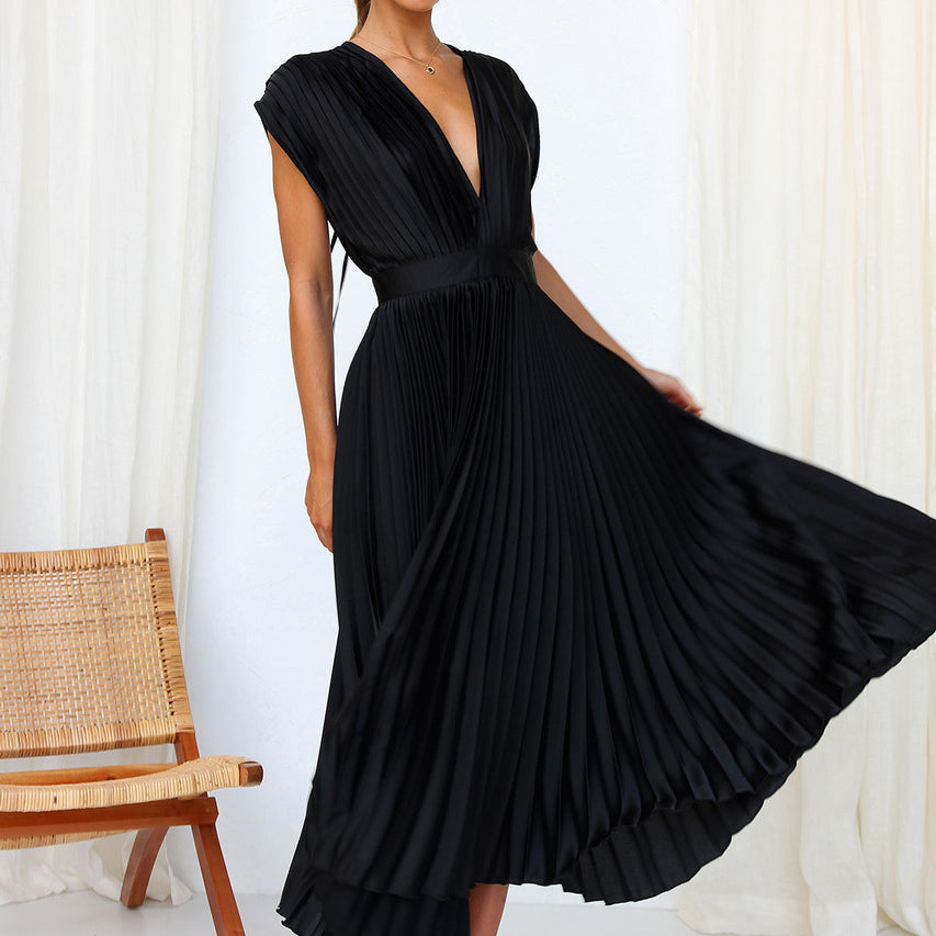 Casmira | Women’s V-Neck Pleated Dress with Sleeveless