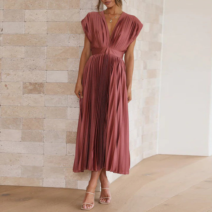 Casmira | Women’s V-Neck Pleated Dress with Sleeveless