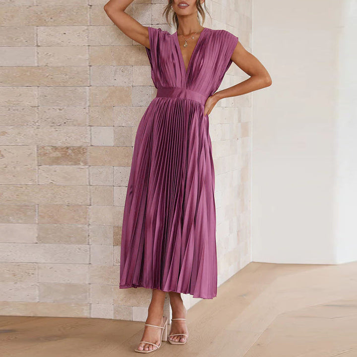 Casmira | Women’s V-Neck Pleated Dress with Sleeveless