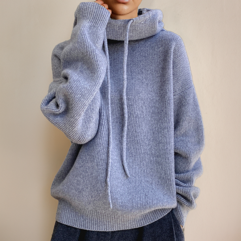 Aiza | Women's Hooded Knit Sweater with Drawstring