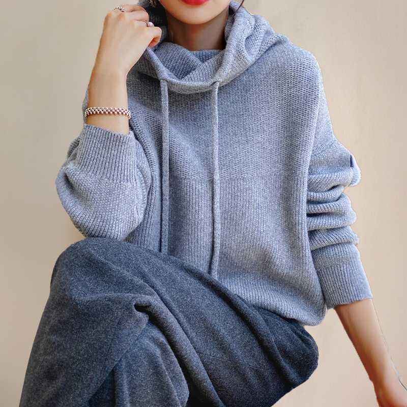 Aiza | Women's Hooded Knit Sweater with Drawstring