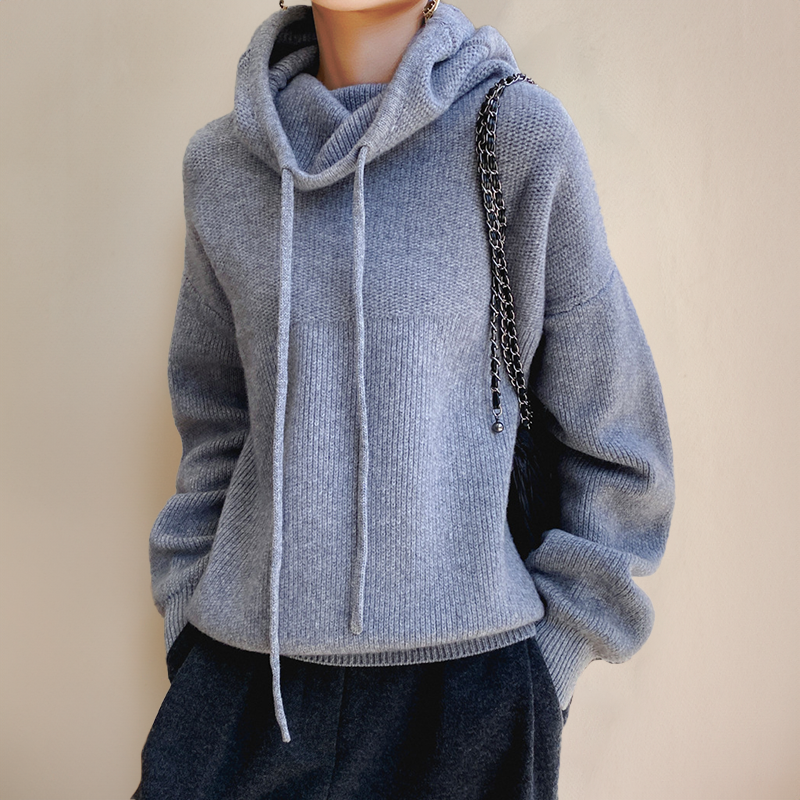 Aiza | Women's Hooded Knit Sweater with Drawstring