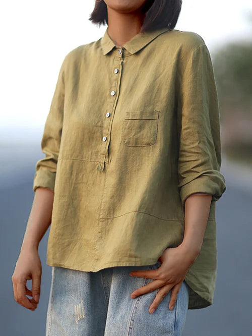 Greta | Women’s Collar Blouse with Folded Sleeves and Pocket
