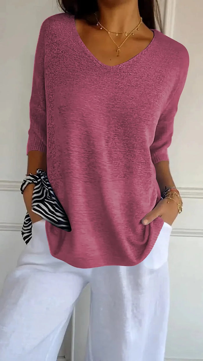 Ciara | Women’s Knit Top with V-neckline and Long Sleeves