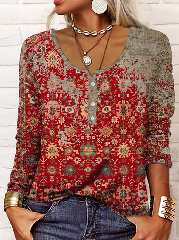Zorina | Women’s Aztec Pattern Sweater with Half Buttons