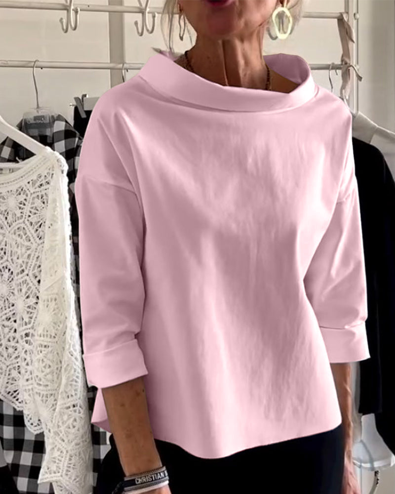 Sophia | Women’s Blouse with Boat Neck and Folded Sleeves
