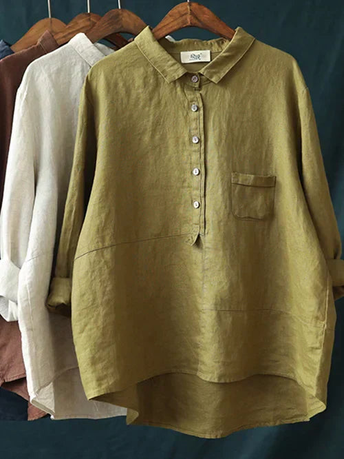 Greta | Women’s Collar Blouse with Folded Sleeves and Pocket