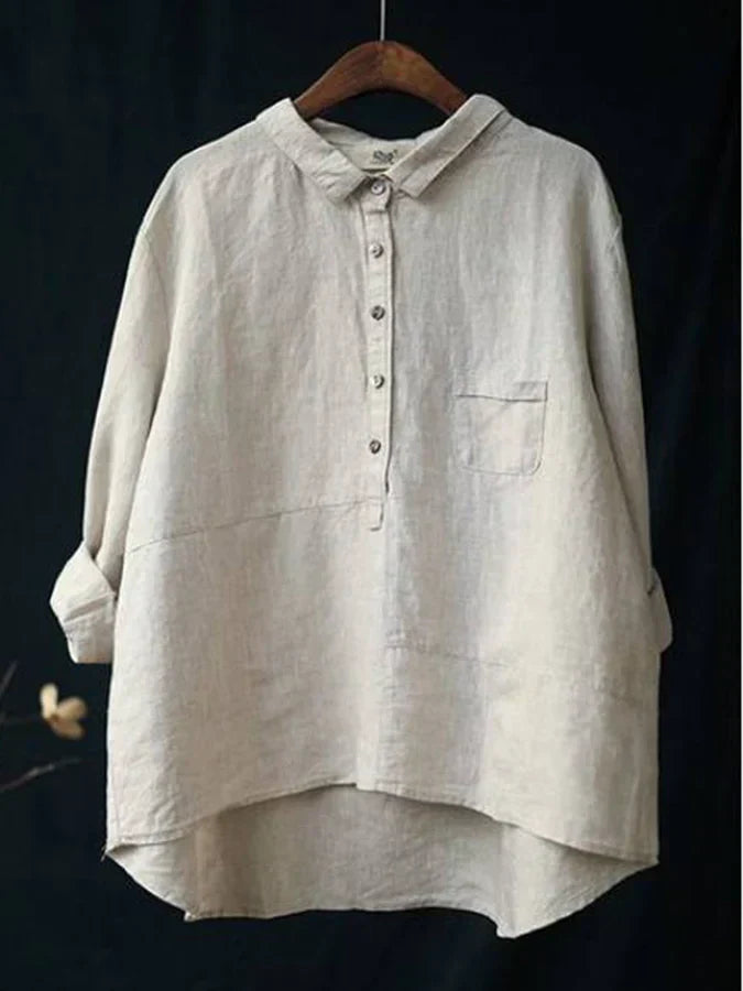 Greta | Women’s Collar Blouse with Folded Sleeves and Pocket