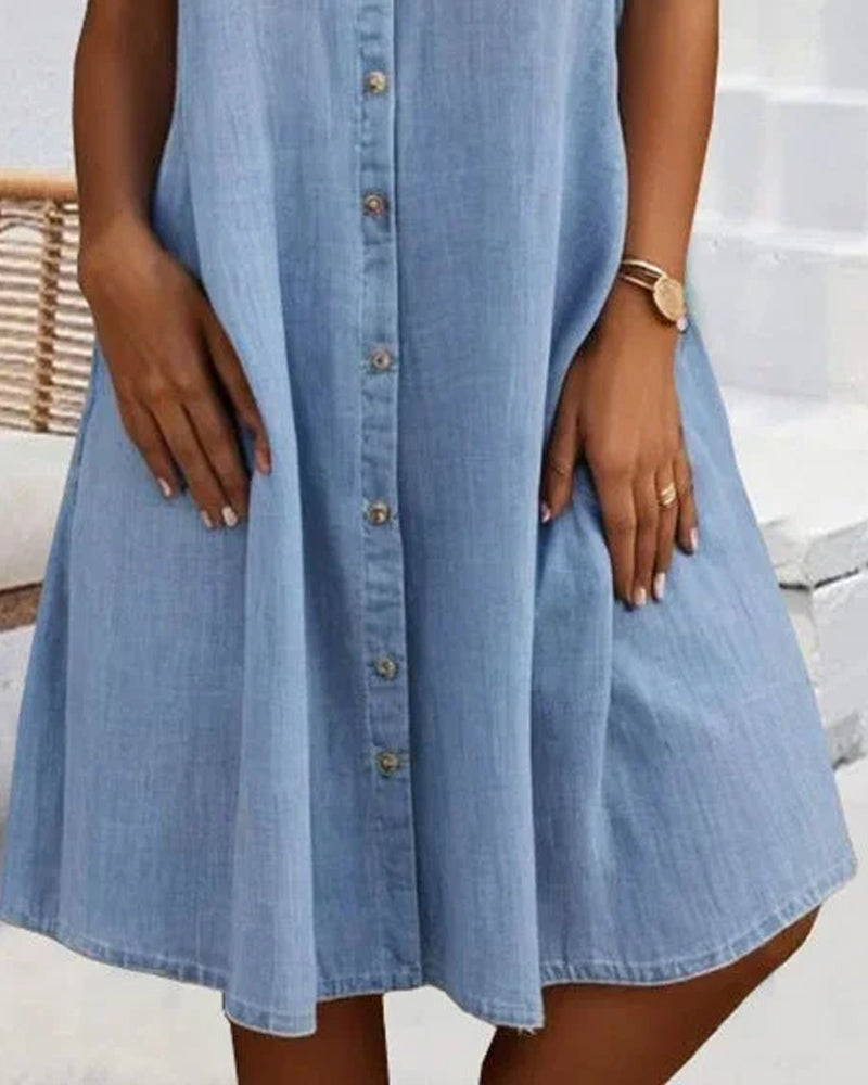 Arlisse | Women's Loose Denim Midi Dress with Button-Up