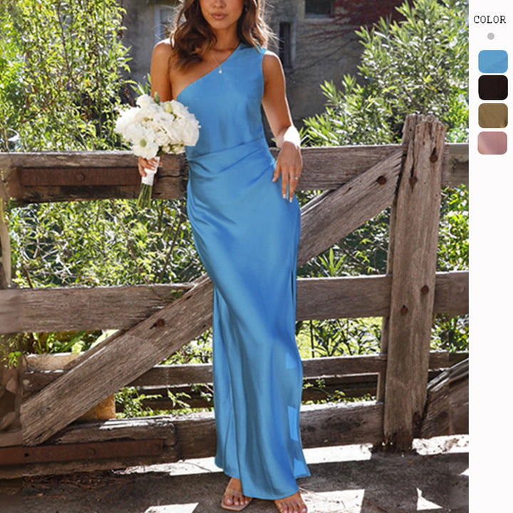 Sophia | Women’s One-Shoulder Satin Dress with Slit