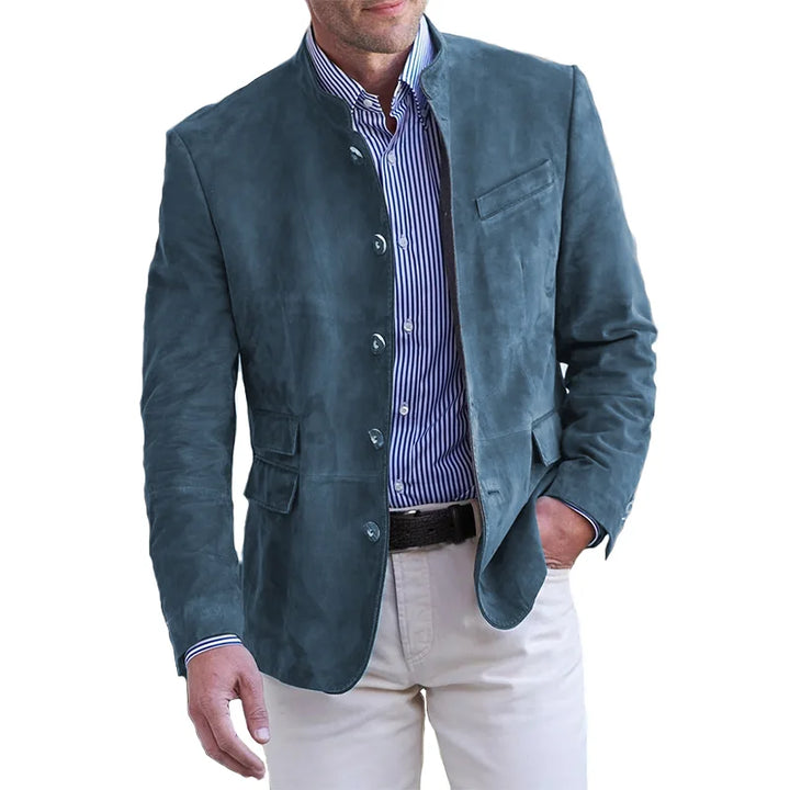 Alaric | Men’s Stand Collar Blazer with Suede and Pockets