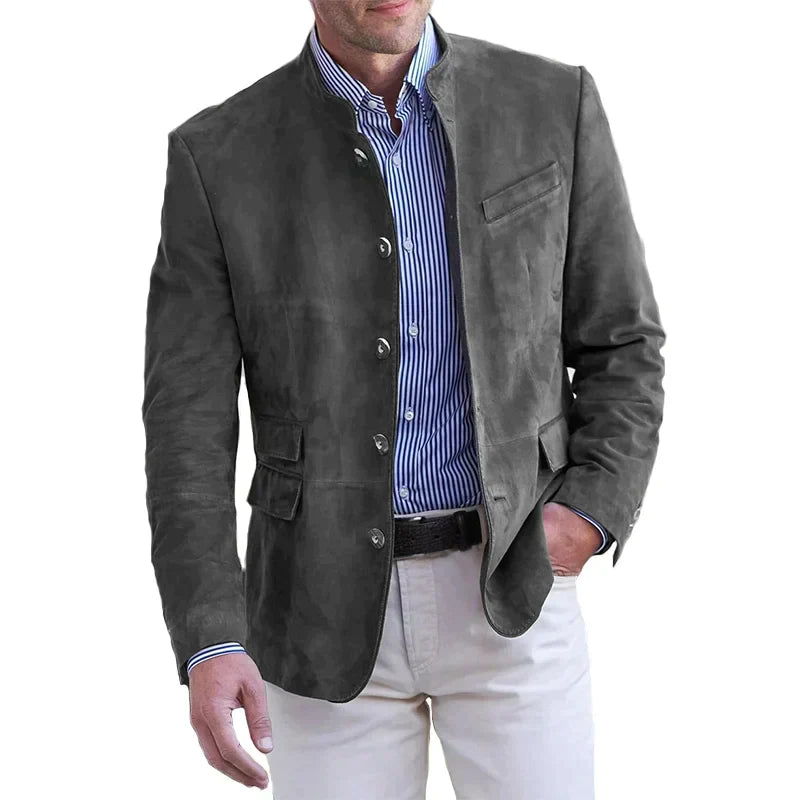 Alaric | Men’s Stand Collar Blazer with Suede and Pockets