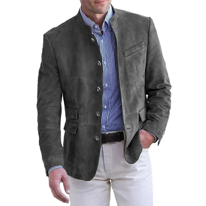 Alaric | Men’s Stand Collar Blazer with Suede and Pockets