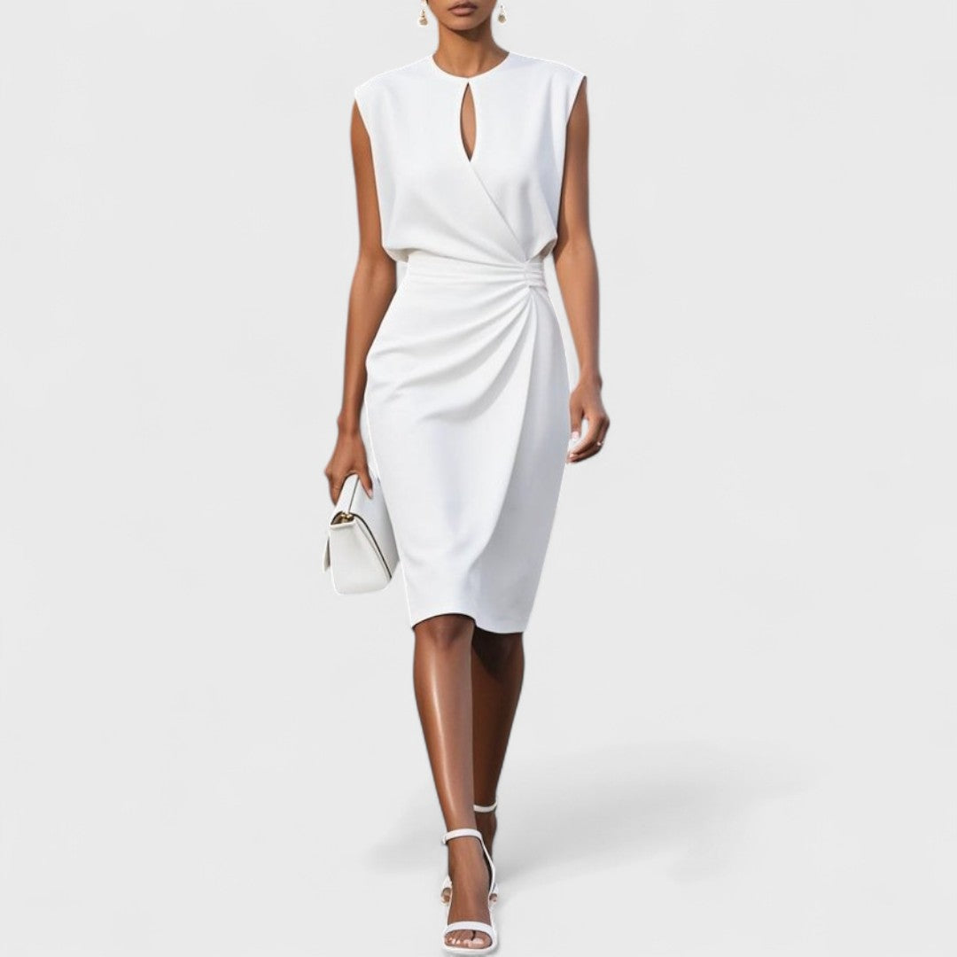 Marissa | Women's Elegant Draped Keyhole Midi Dress with Sleeveless
