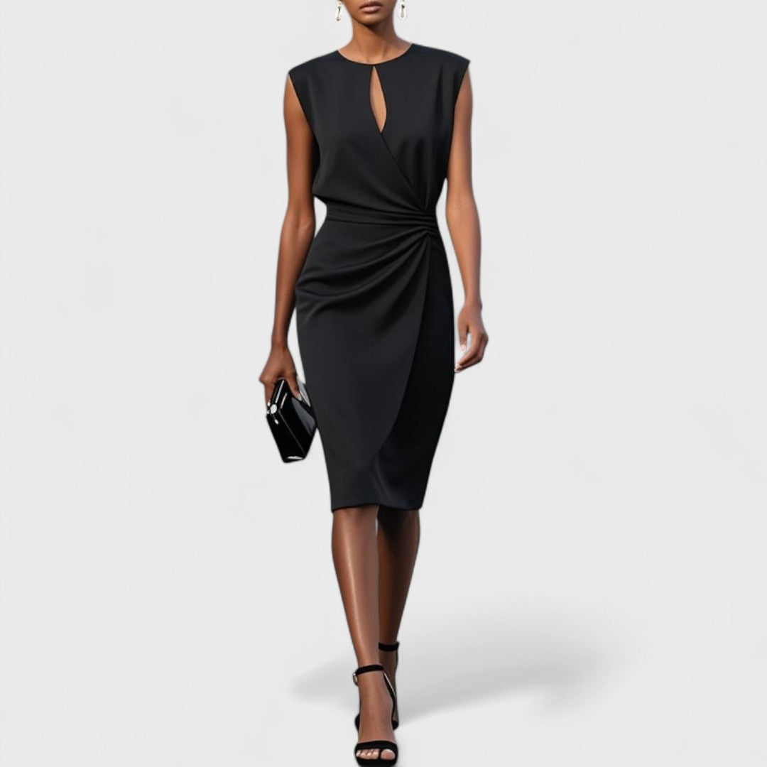 Marissa | Women's Elegant Draped Keyhole Midi Dress with Sleeveless