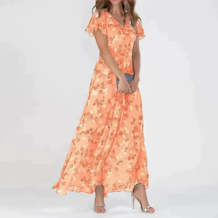 Virelle | Women’s Long Floral Summer Dress with V-neck
