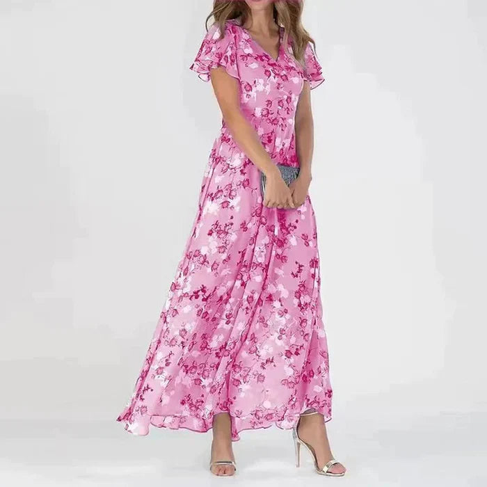 Virelle | Women’s Long Floral Summer Dress with V-neck