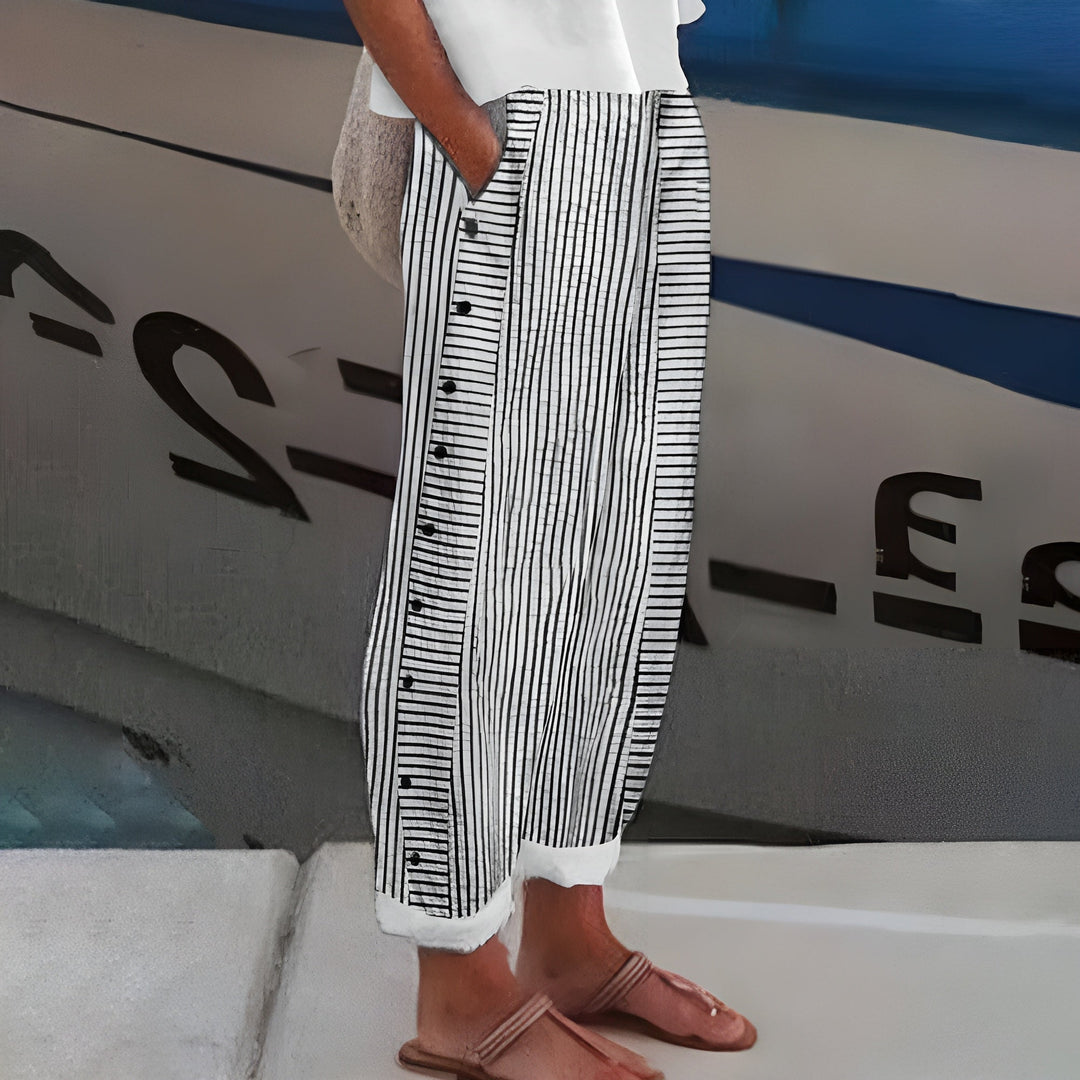 Solenne | Women's Straight Leg Pants with Side Pockets and Folded Hem